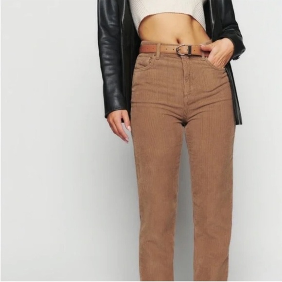 Reformation Jeans Cynthia Button Fly High Rise Corduroy Pants In Clay Size 25 - Picture 9 of 10